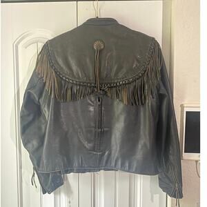 Vintage Willie G. Harley Davidson Fringe American Cowhide Leather Jacket Brass